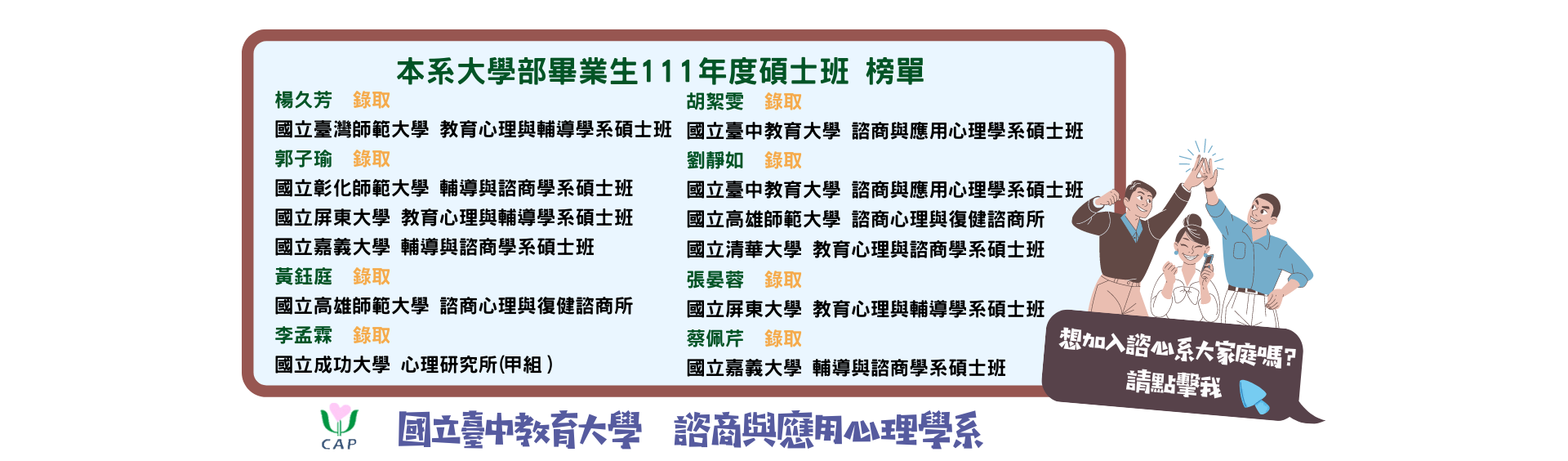 110學年度研究所榜單